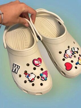 CROCS Classic Clog with Cute Character Jibbitz - Cream